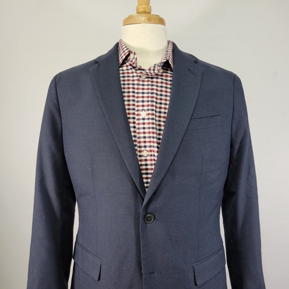 Banana Republic Men's Sport Coat Blazer Two Button Navy Birds Eye Poly Blend 42L - Picture 6 of 16